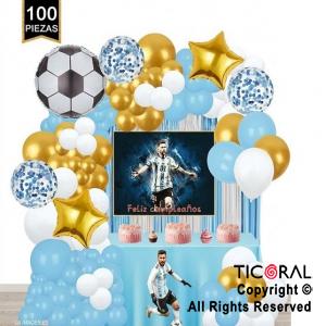 SET DE GLOBOS ARCO XL FELIZ CUMPLEA�OS ARGENTINA MESSI GY 100 UNIDADES